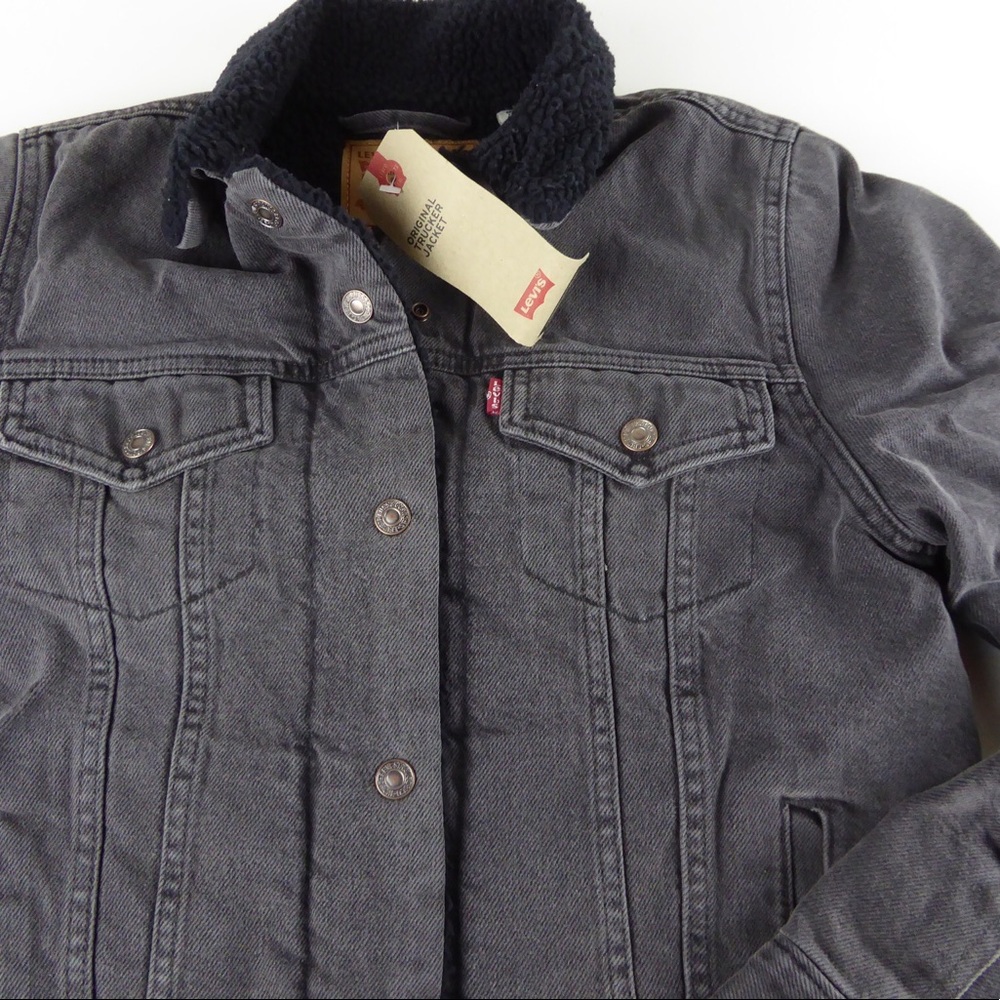 Levi’s Original Sherpa Fleece Lined Denim Jean Trucker Jacket NWT Black Levis